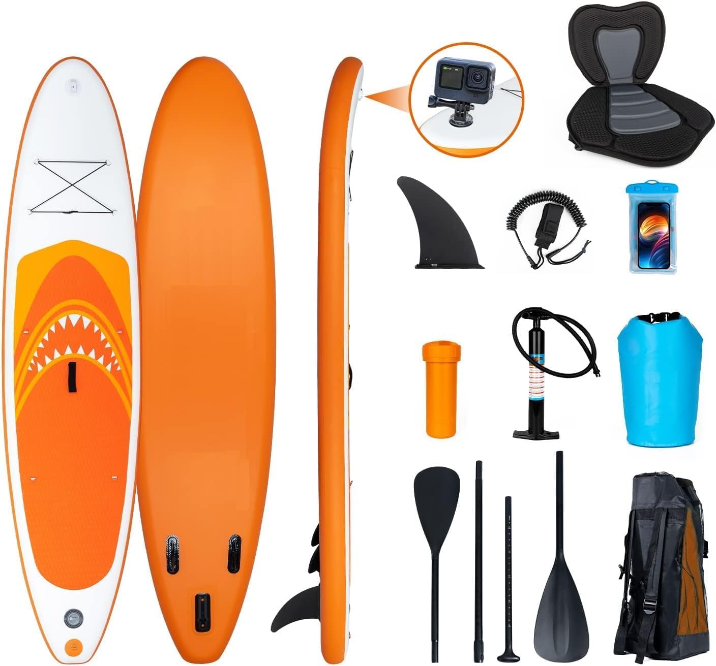 jardinito - Paddle Gonflable Adulte - 320/335cm - 2 personnes, siège kayak, pagaie alu, support caméra, pompe, 150kg