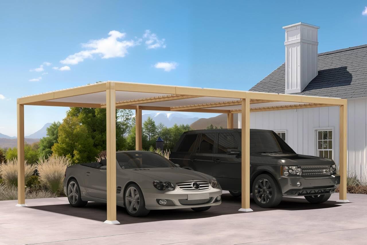 jardinito - Pergola Bioclimatique bois effet alu - 3,5x6,35m - lames orientables, imperméable, extérieur
