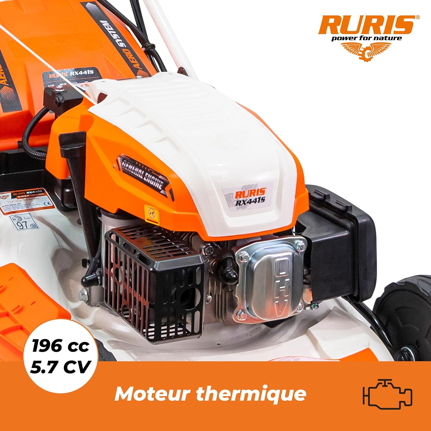 Ruris - tondeuse série RX - coupe 51 cm, 196cc, 5,7CV, démarrage électrique - RX441S