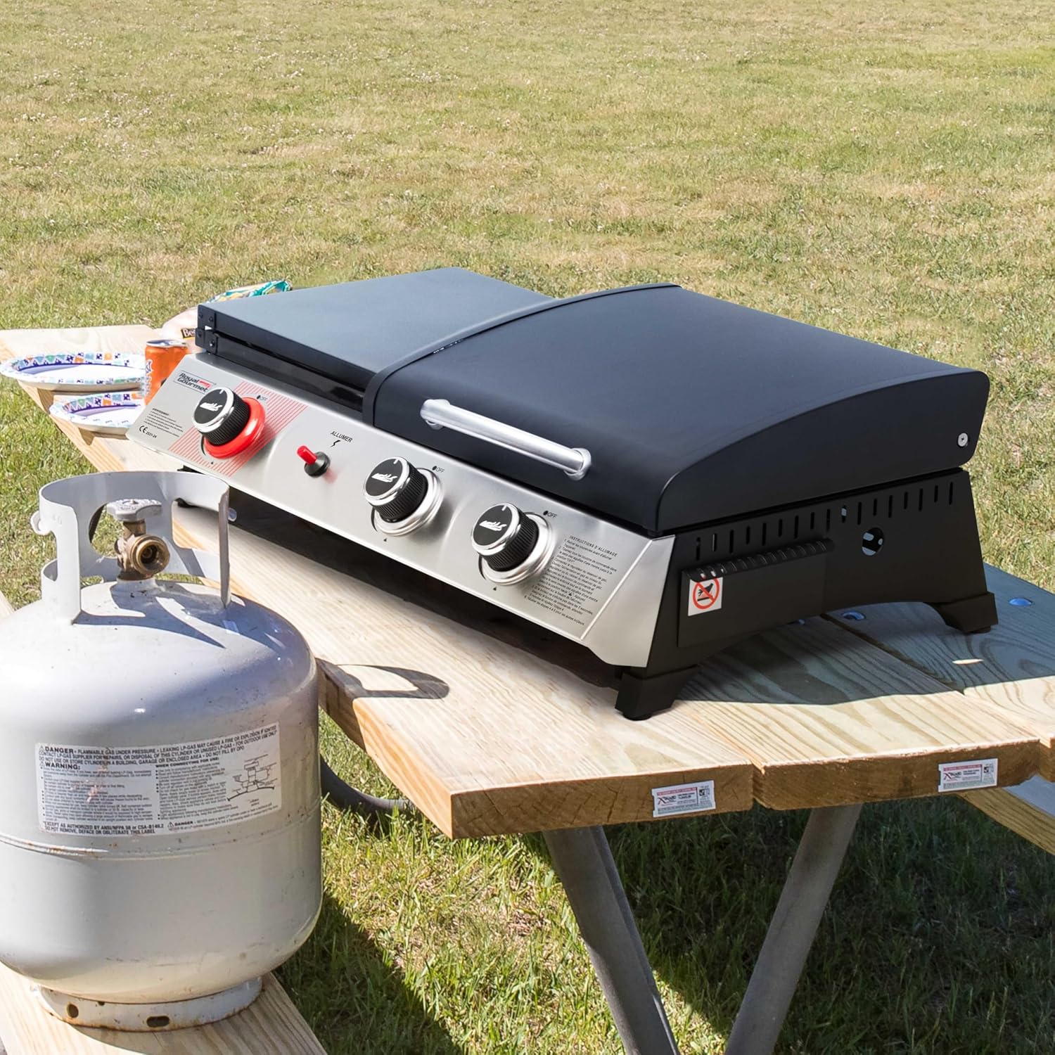 jardinito - barbecue gaz 3 brûleurs - 8,5kW - plancha, grille, couvercle multifonction