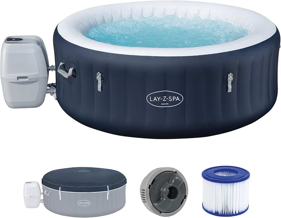 jardinito - Spa Gonflable Miami AirJet Efficacité énergétique pour 2 à 4 Personnes - 180 cm x 180 cm x 66 cm - Bleu