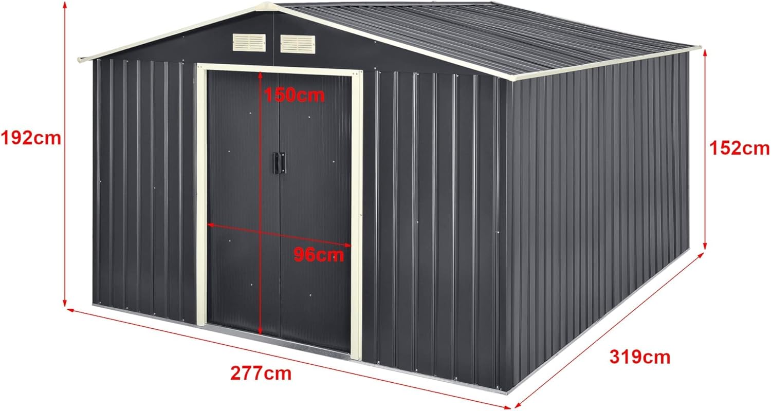 Abri de Jardin 15 m³ Robuste Cabane de Stockage Extérieur Cabane à Outils Toit à Pignon Tôles en Acier Galvanisées Gris Foncé