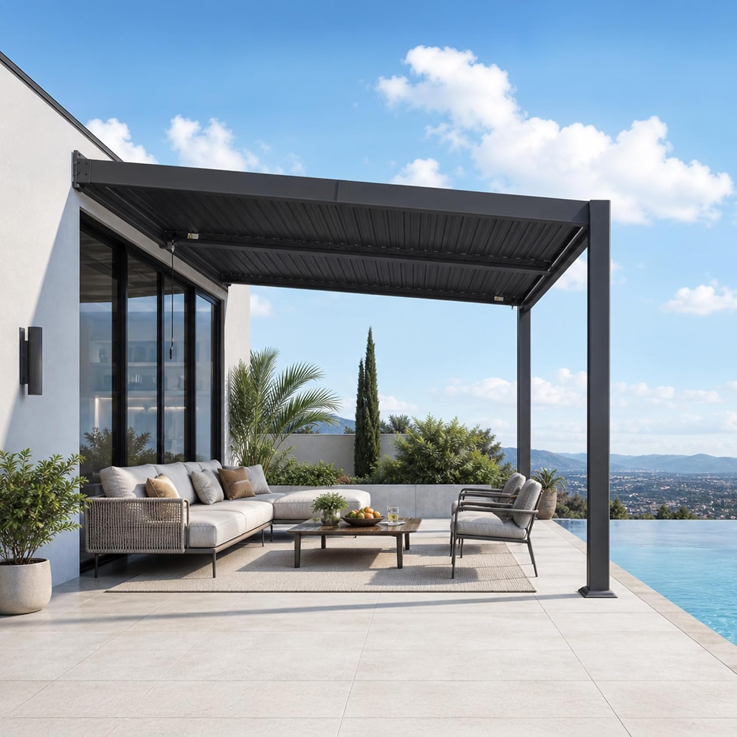 jardinito - Pergola bioclimatique adossée - 2,5x3 m - aluminium, lames orientables, résistante intempéries