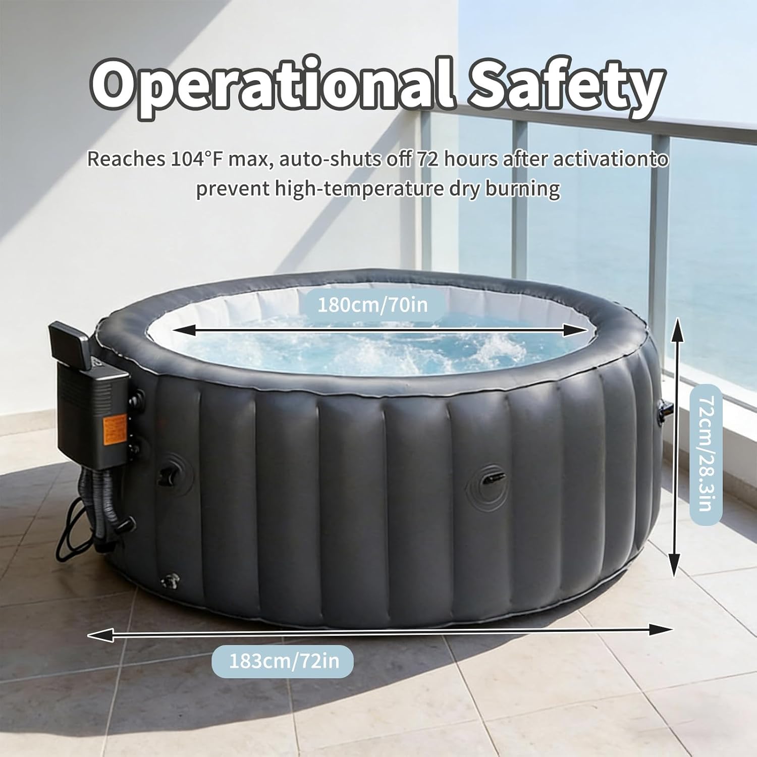 Spa Gonflable, Spa Extérieur, Spa Portable, Chauffe Jusqu'à 42°c/104°f, 150 Jets d'air, 3-4 Personnes, avec Filtration par Recirculation, pour Patio, Jardin Et Extérieur