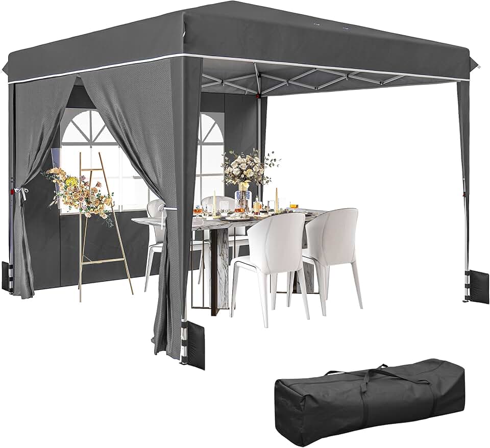 jardinito - tonnelle pliante série jardin - 3x3m - parois latérales, UV 50+, hauteur réglable, fenêtre et porte