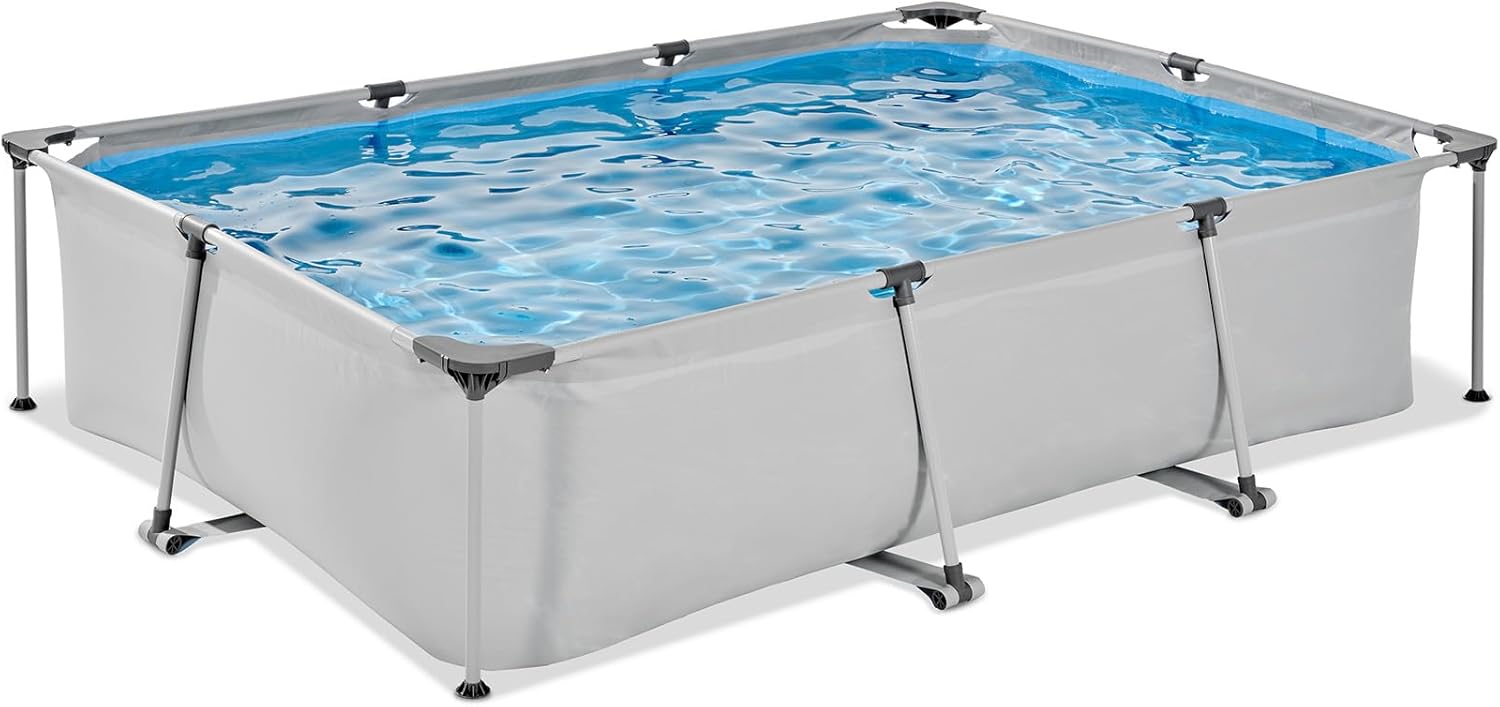 jardinito Piscine Soft Grey - 300x200x65cm - Piscine Hors Sol Rectangulaire avec Pompe Filtrante à Cartouche - Entrée Basse - pour Les Jeunes Enfants - Cadre Stable - Design Unique - Gris