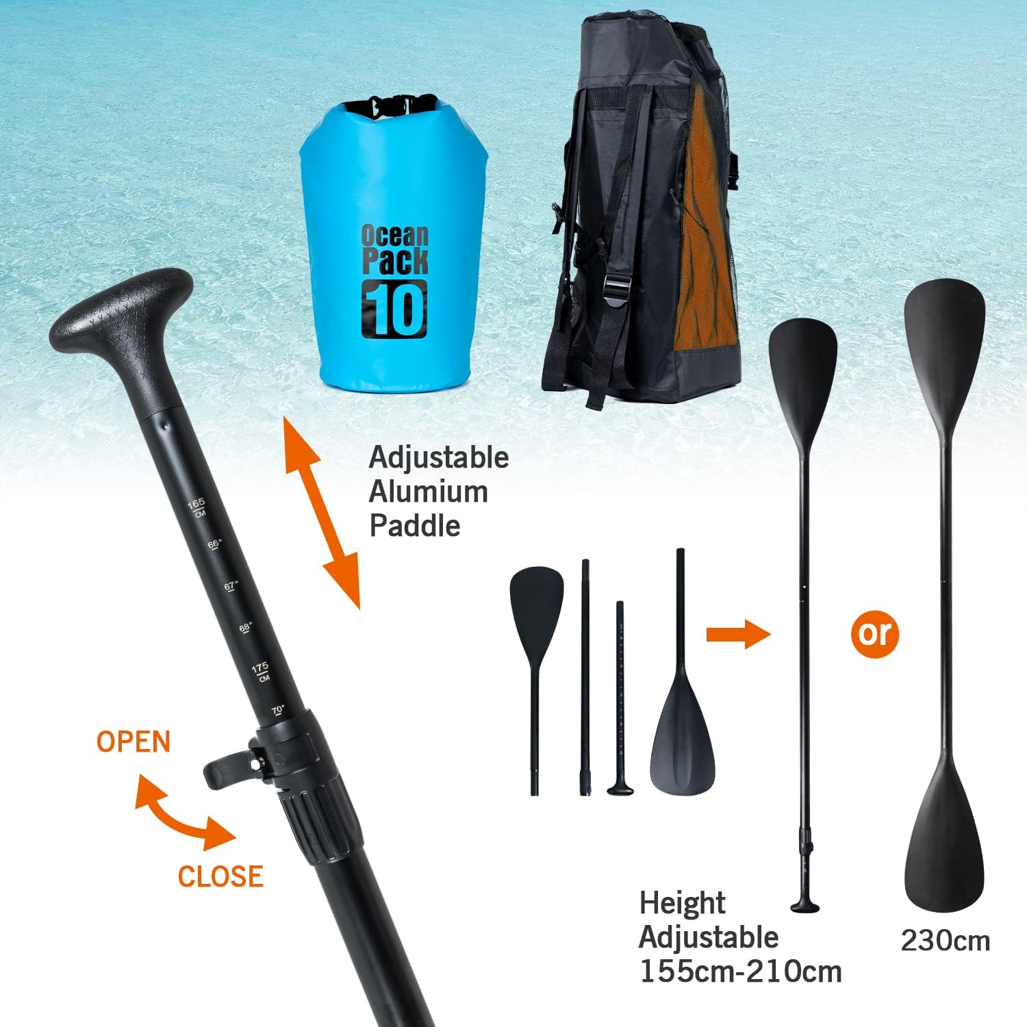 jardinito - Paddle Gonflable Adulte - 320/335cm - 2 personnes, siège kayak, pagaie alu, support caméra, pompe, 150kg