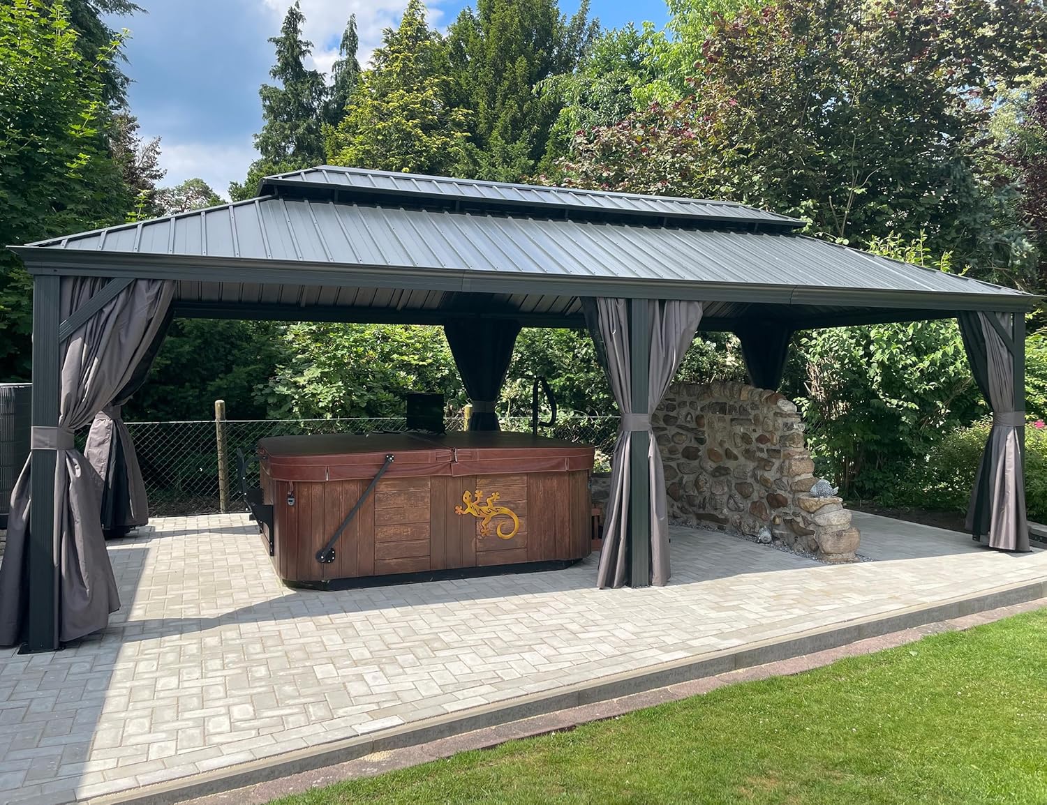 jardinito - Tonnelle Jardin 7,32x4,25m - acier, rideaux, moustiquaire