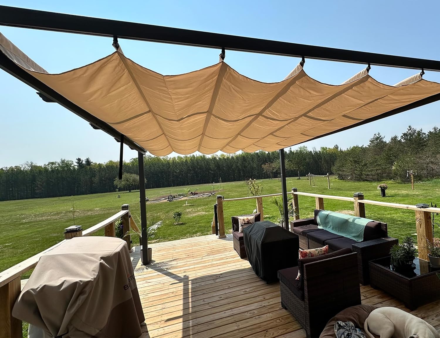 jardinito - Pergola aluminium série - 4,8x3,5m - toit coulissant, tissu teint fil, kaki