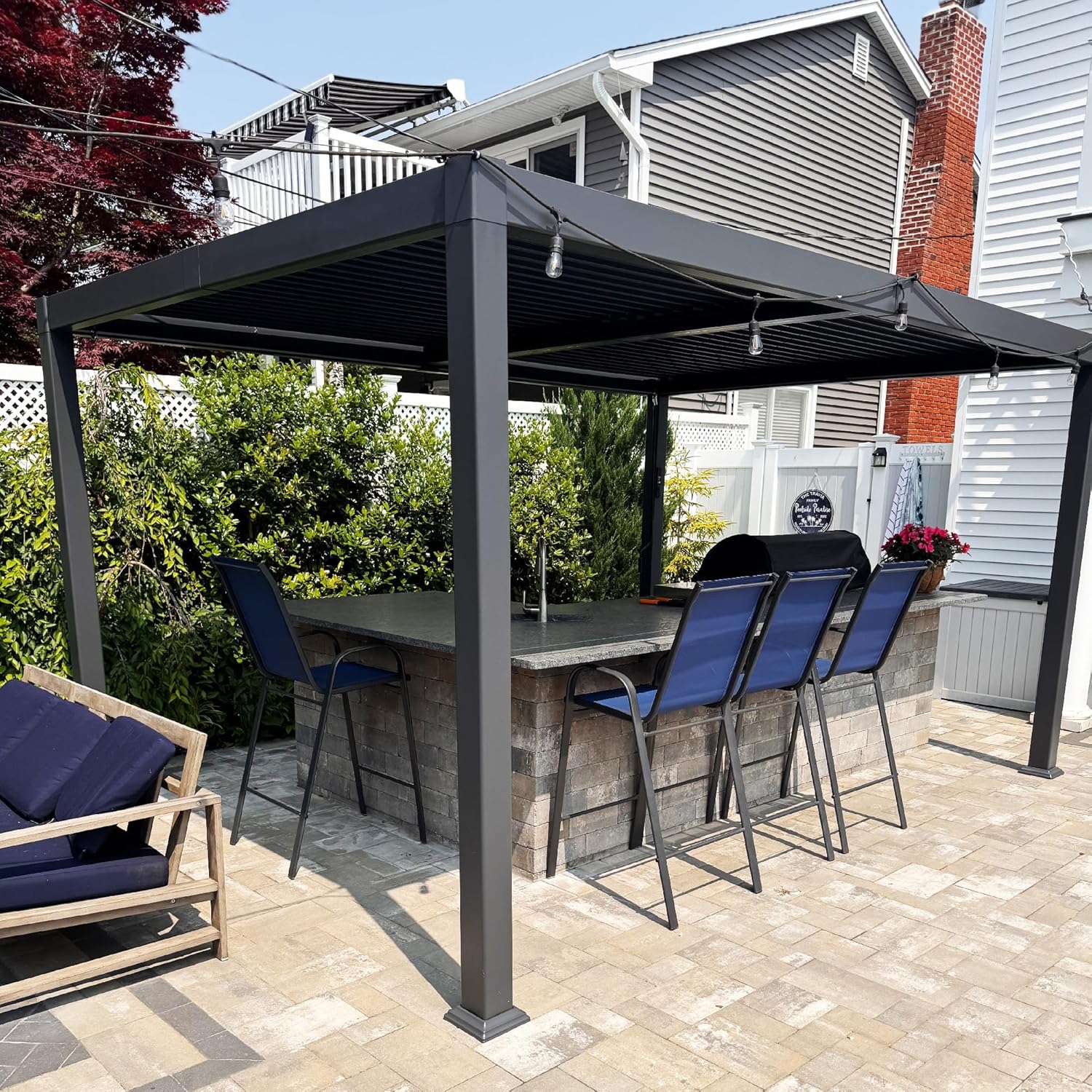 jardinito - pergola bioclimatique - 3x3,65m - aluminium, lames orientables, gris