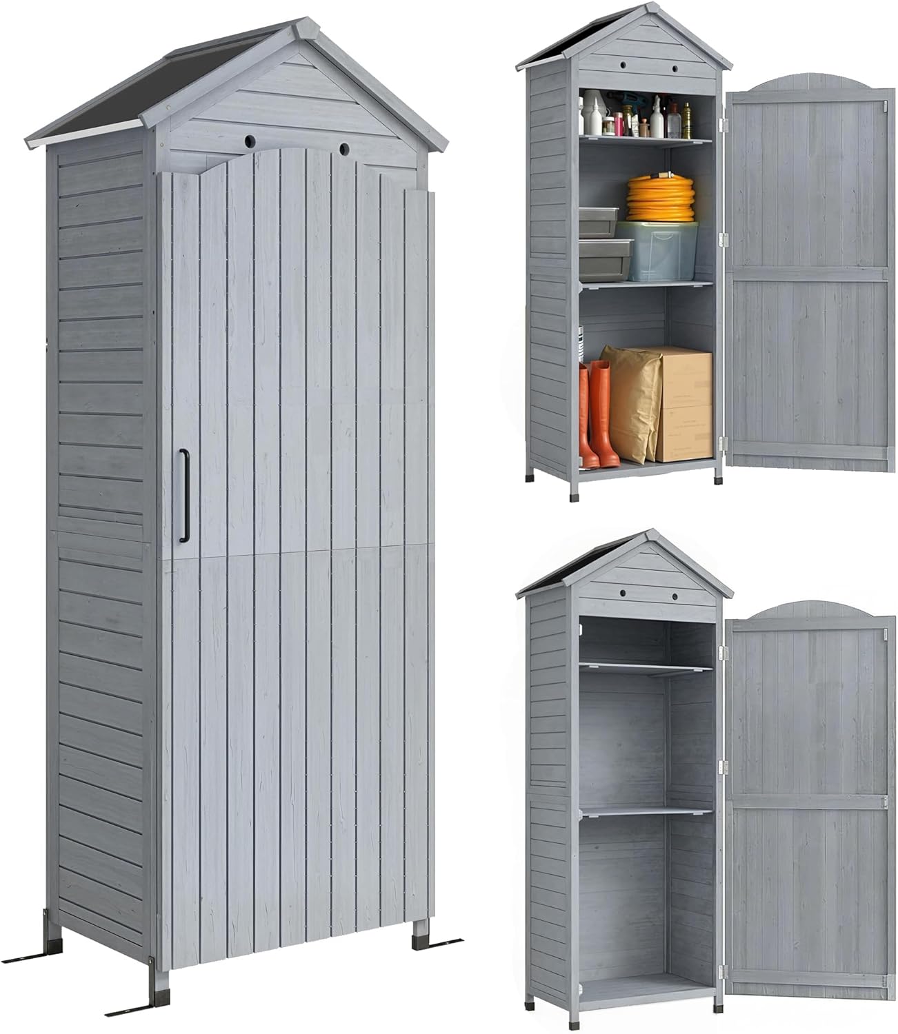 jardinito - abri de jardin extra haut bois, 85x58x213 cm, étagère, porte galvanisée, ventilation