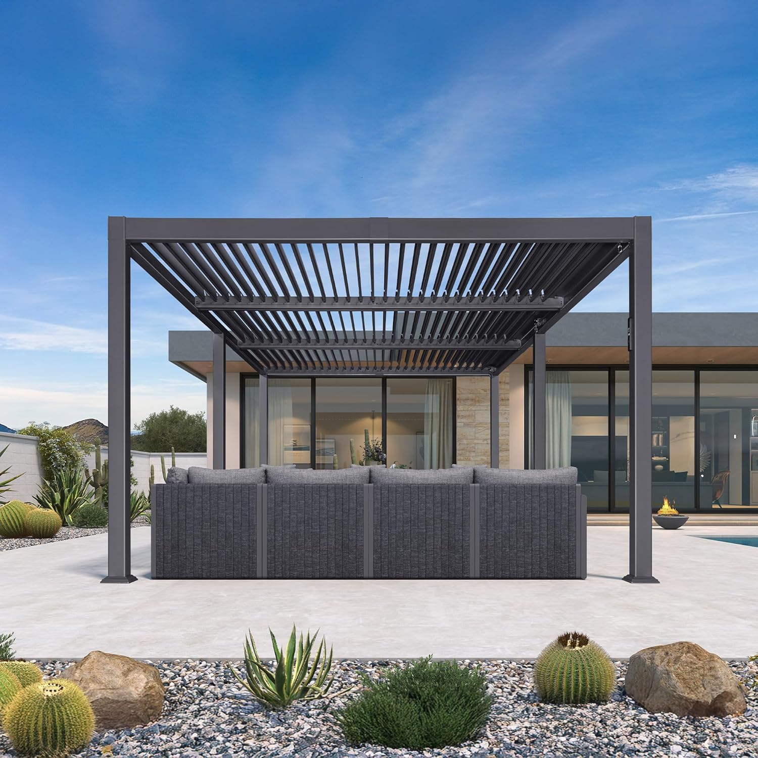 jardinito - pergola bioclimatique - 3,5x6,35m - lames LED alu gris