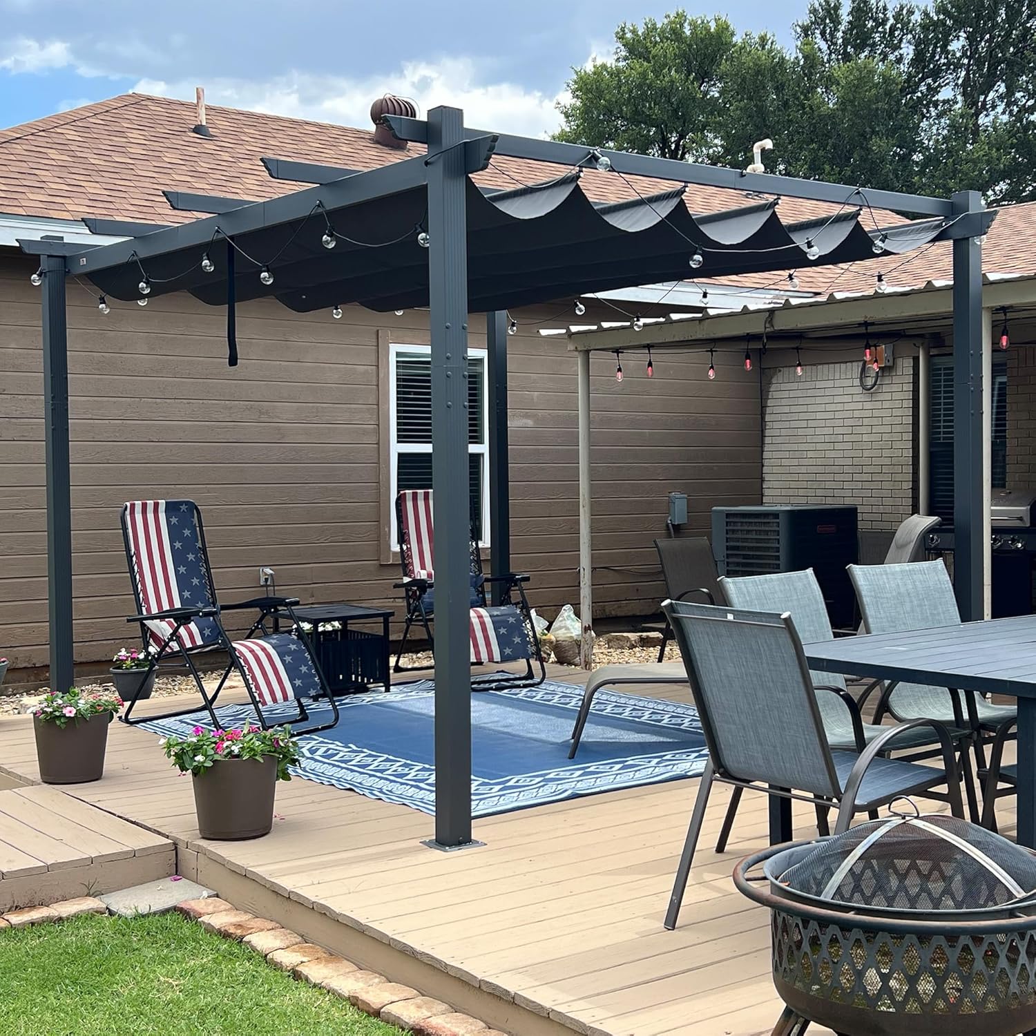 jardinito - Pergola LED série - 4x3 m - aluminium, toit rétractable, tissu teinté