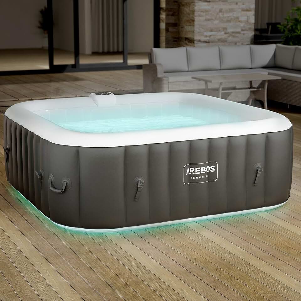 jardinito - Spa gonflable LED, 185x185cm, 6 pers, 130 jets massage