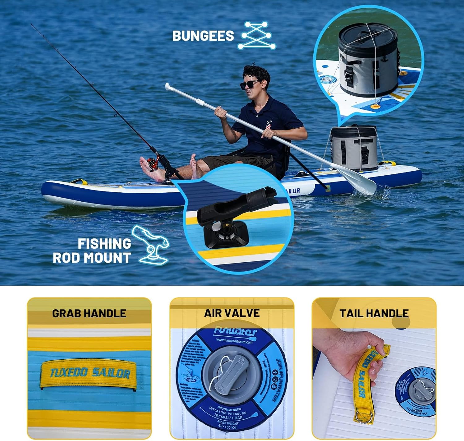 jardinito - Paddle gonflable adulte - sup 320x80x15cm - planche stable, accessoires complets