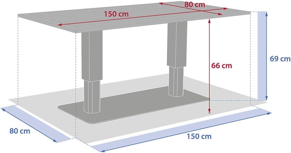 jardinito - Salimia - 150x80 cm - table jardin relevable, alu, 6-8 pers