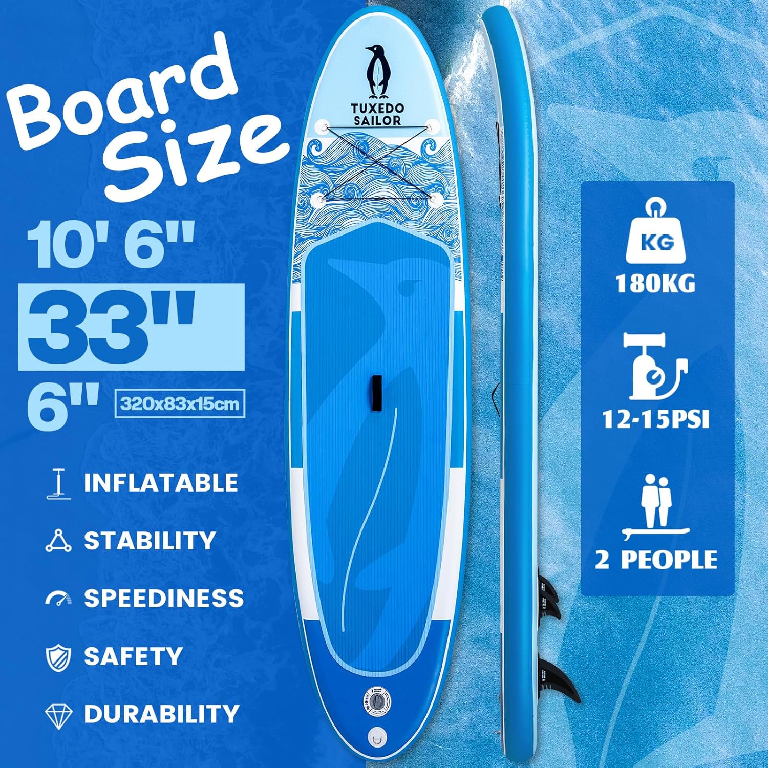 jardinito - Paddle Gonflable Adulte - 320cm - SUP avec accessoires complets
