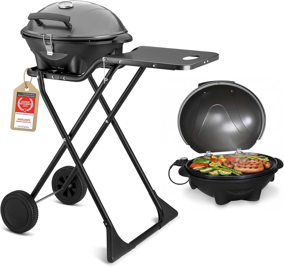 jardinito - Barbecue 2-en-1 pliable 2400W, couvercle, chariot, thermomètre - TZSFA5350-6