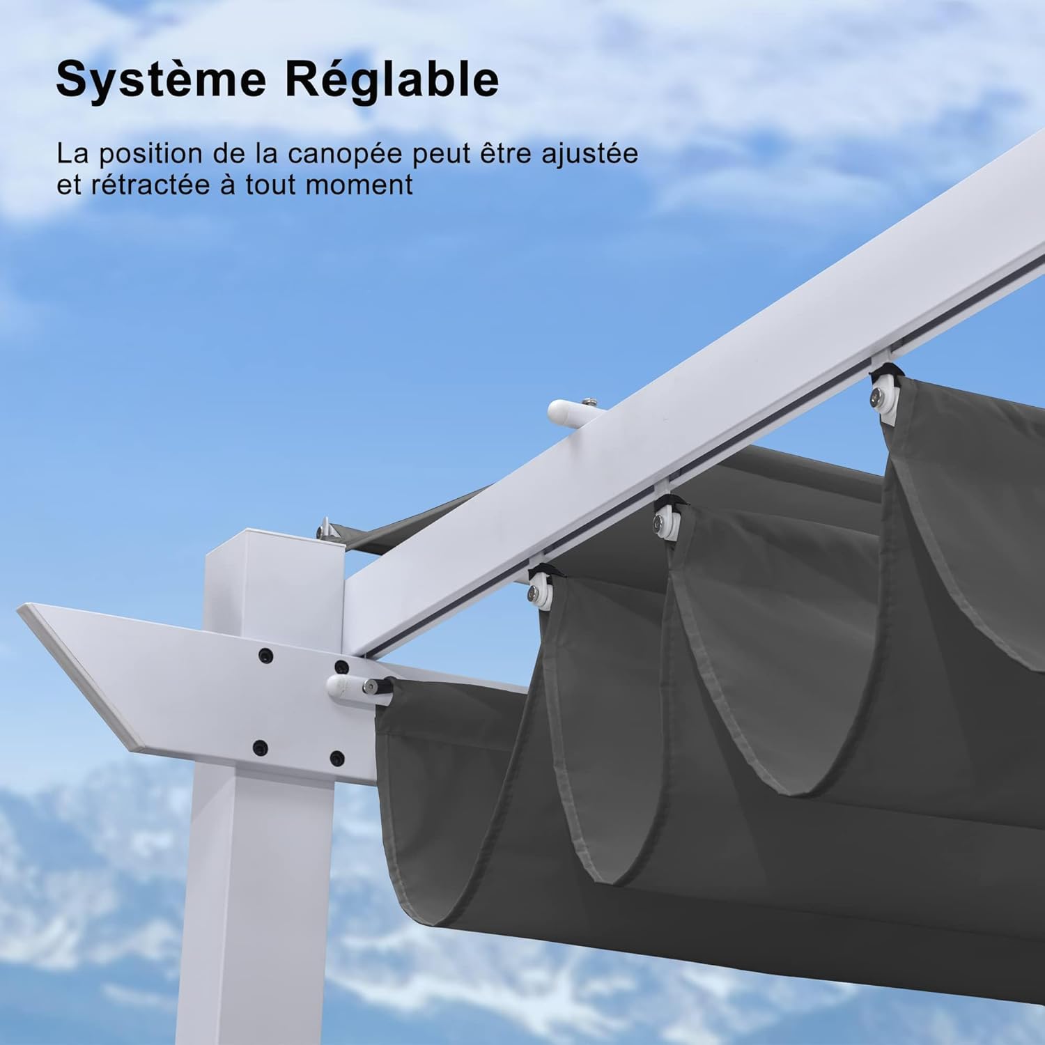 jardinito - pergola aluminium série - 4x3m - toit métal blanc, toile rétractable, étanche