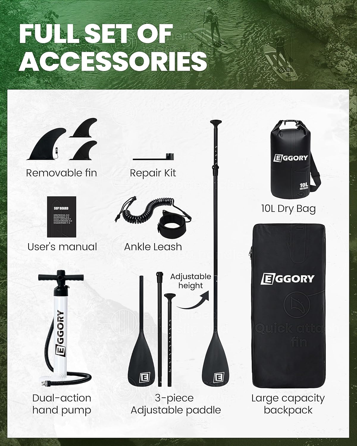 Stand Up Paddle Planche de Surf Gonflable Sup - Accessoires complets pour Planches de pagaie - Pompe à pagaie réglable - Sac à Dos de Voyage - Sangle d'épaule