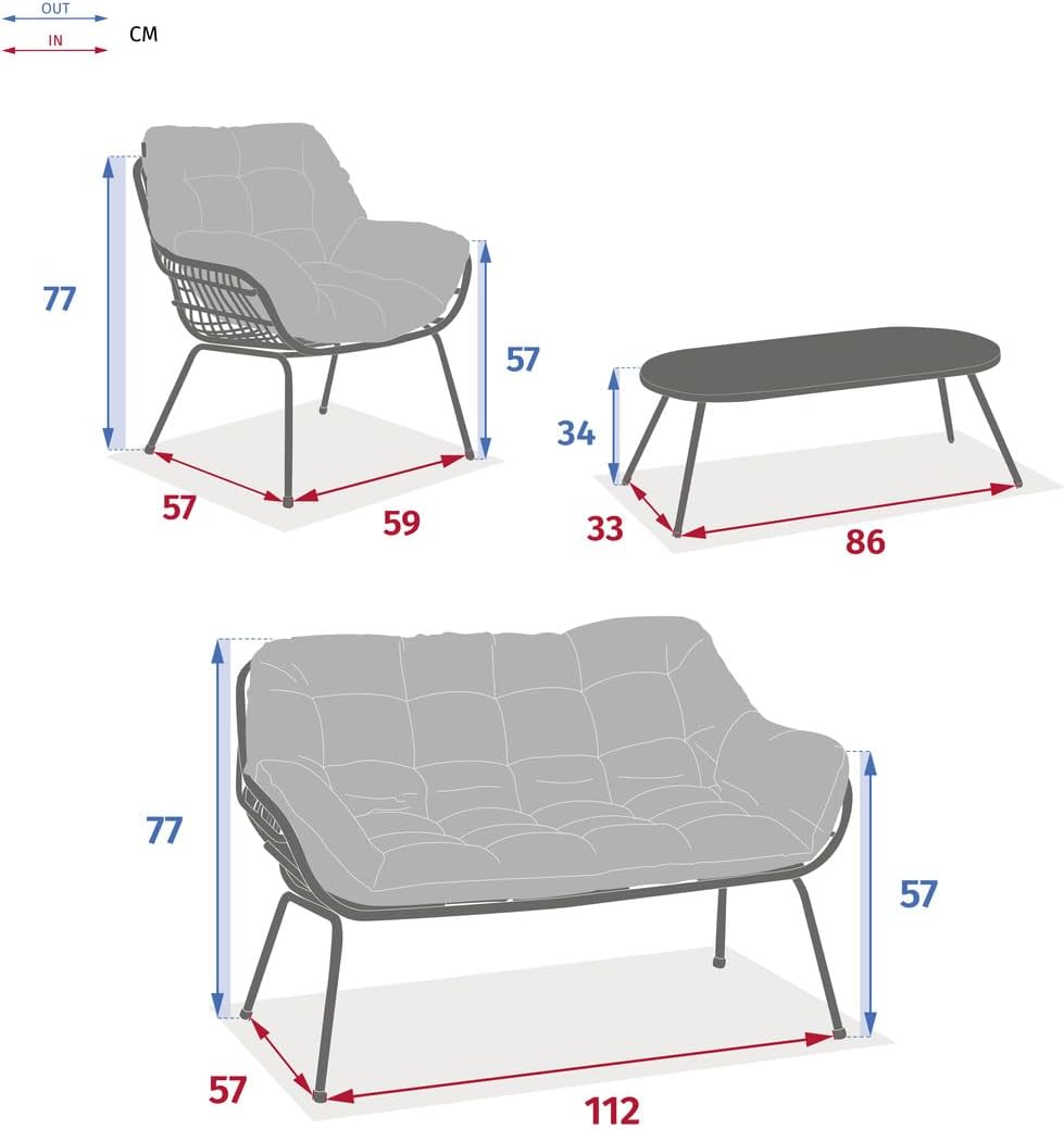 jardinito - Paopao graphite 4 places - jardin - anti-rouille, coussins confortables