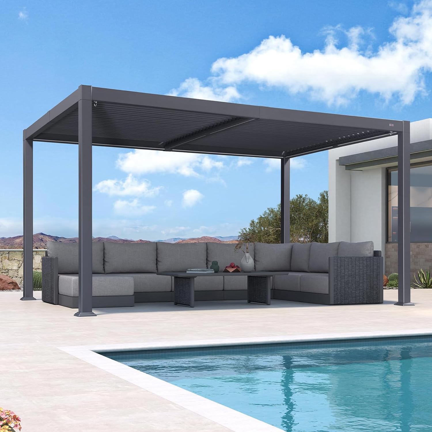 jardinito - Pergola aluminium bioclimatique - 3 x 4,25 m - Lames orientables, LED, étanche