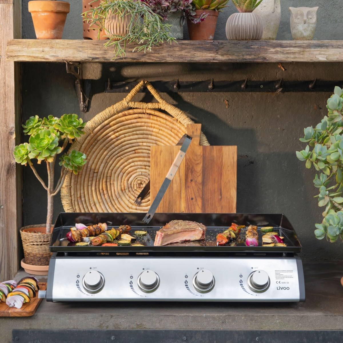 Plancha gaz 4 feux 10 kW, métal, grande surface de cuisson, DOC297