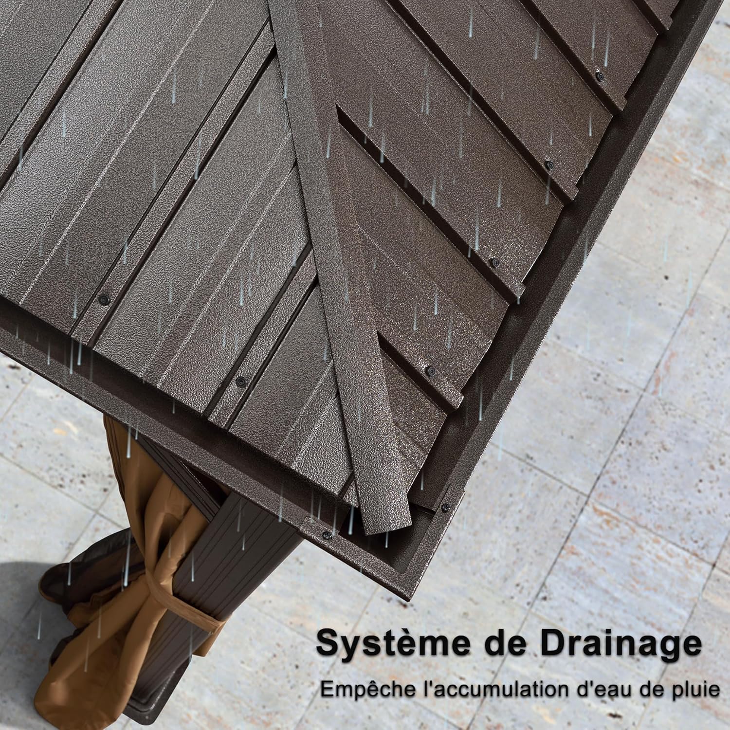 jardinito - Tonnelle aluminium série éclairée - 4,85x3,65 m - gouttière, rideaux moustiquaires, poteaux renforcés, bro