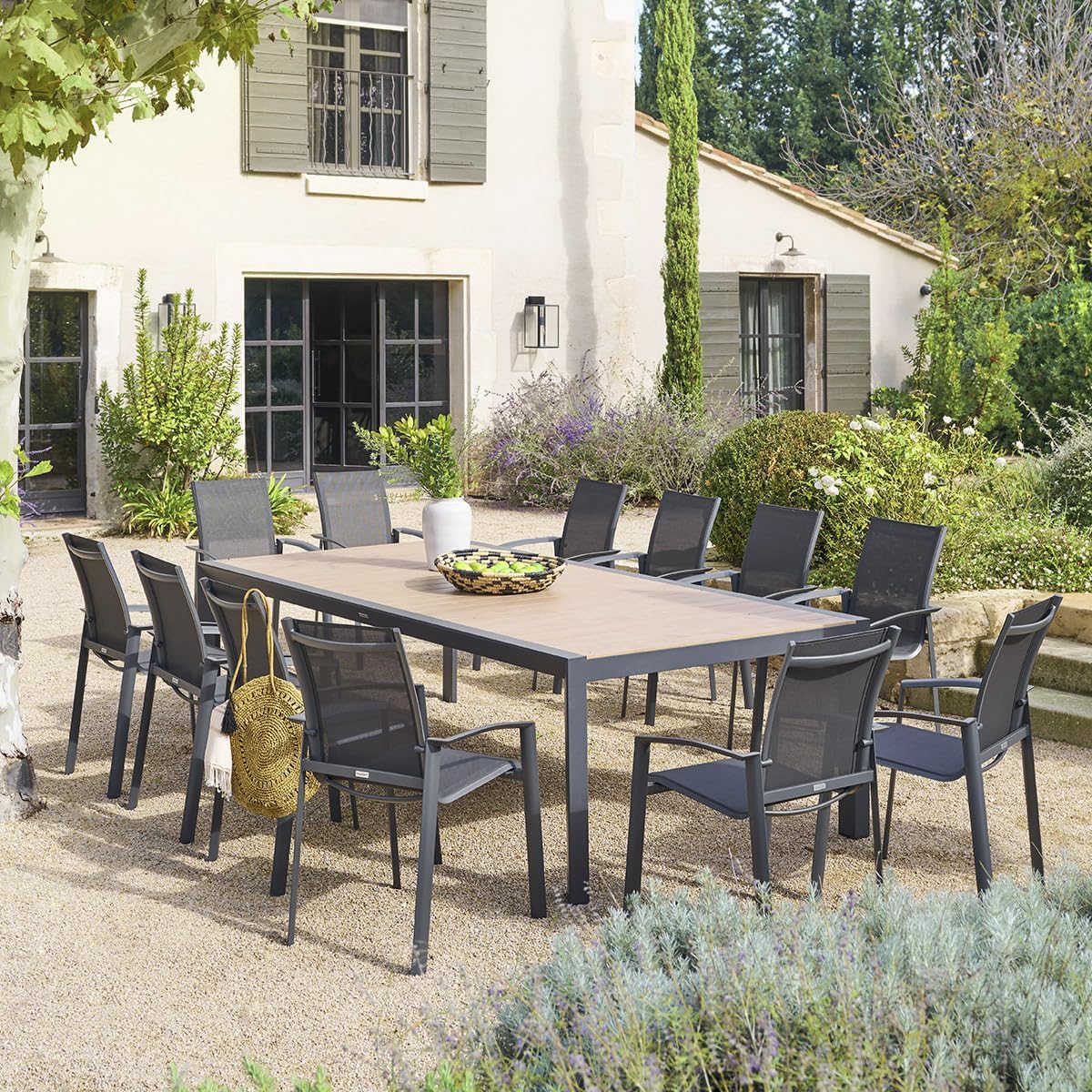 jardinito - Evasion - table de jardin 12 places aluminium effet bois