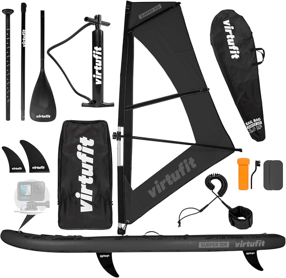 jardinito Planche de SUP Surfer 305 gonflable avec voile de planche à voile, planche de stand up paddle noire, accessoires, pagaie, pompe, sac de transport, support GoPro, débutant à avancé, 305 x 81 x