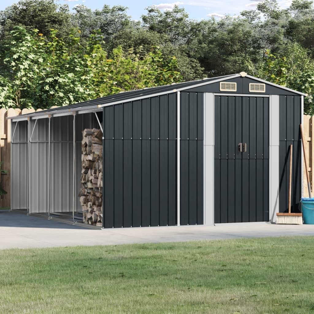 Abri de jardin acier galvanisé - incliné anthracite - 277x365,5x179cm - rangement outils, extérieur durable