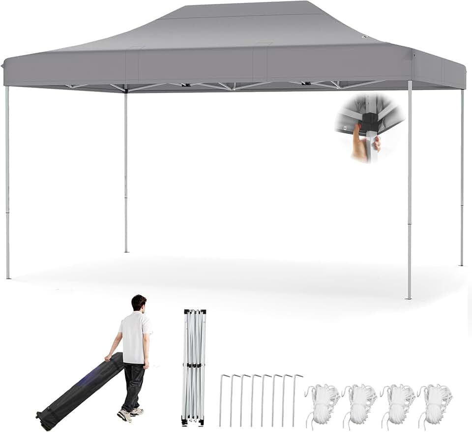 jardinito Tonnelle Pliante 3x4,5 Imperméable, Tonnelle de Jardin Extérieur Pop-Up Facile à Monter, Hauteur Réglable, Protection UV, Barnum Tente de Réception, Sac à roulettes (Gris)