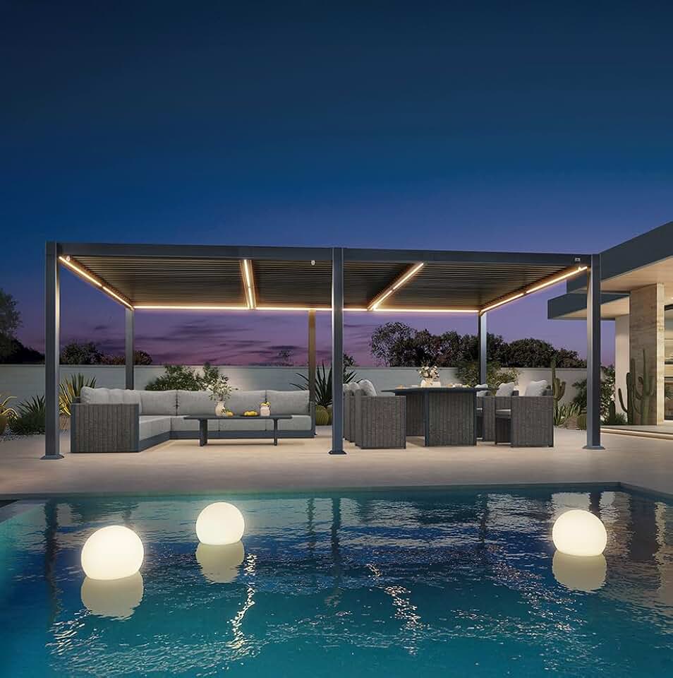 jardinito - pergola bioclimatique - 3,5x6,35m - lames LED alu gris