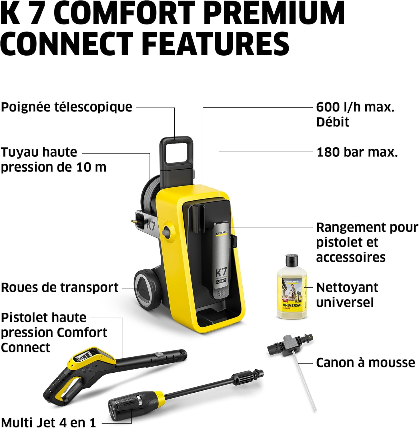 jardinito - K 7 Premium Connect - 180 bars, 600 l/h - Enrouleur, appli contrôle