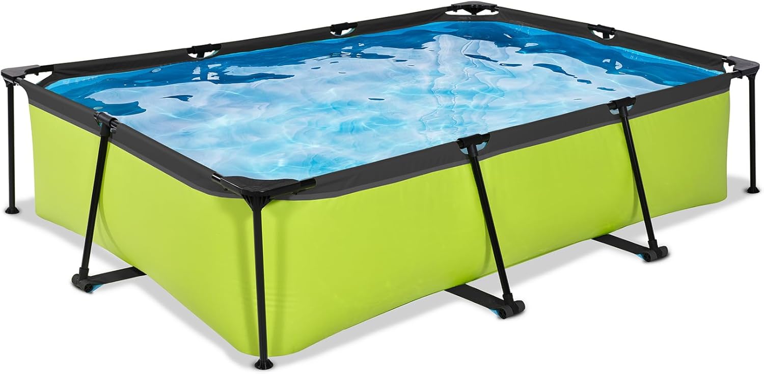 jardinito Piscine Lime - 300x200x65cm - Piscine Hors Sol Rectangulaire avec Pompe Filtrante à Cartouche - Entrée Basse - Idéal pour Les Jeunes Enfants - Cadre Stable - Design Unique - Vert