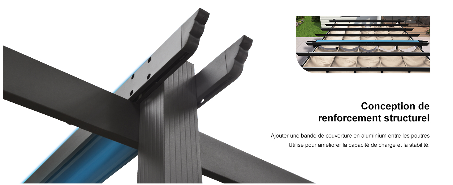 Avec un mât en aluminium de 9 x 9 cm pour plus de solidité et de stabilité