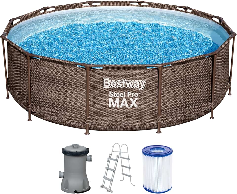 jardinito - Steel Pro (Kit Piscine Hors Sol) - 366x366x100 cm - Marron