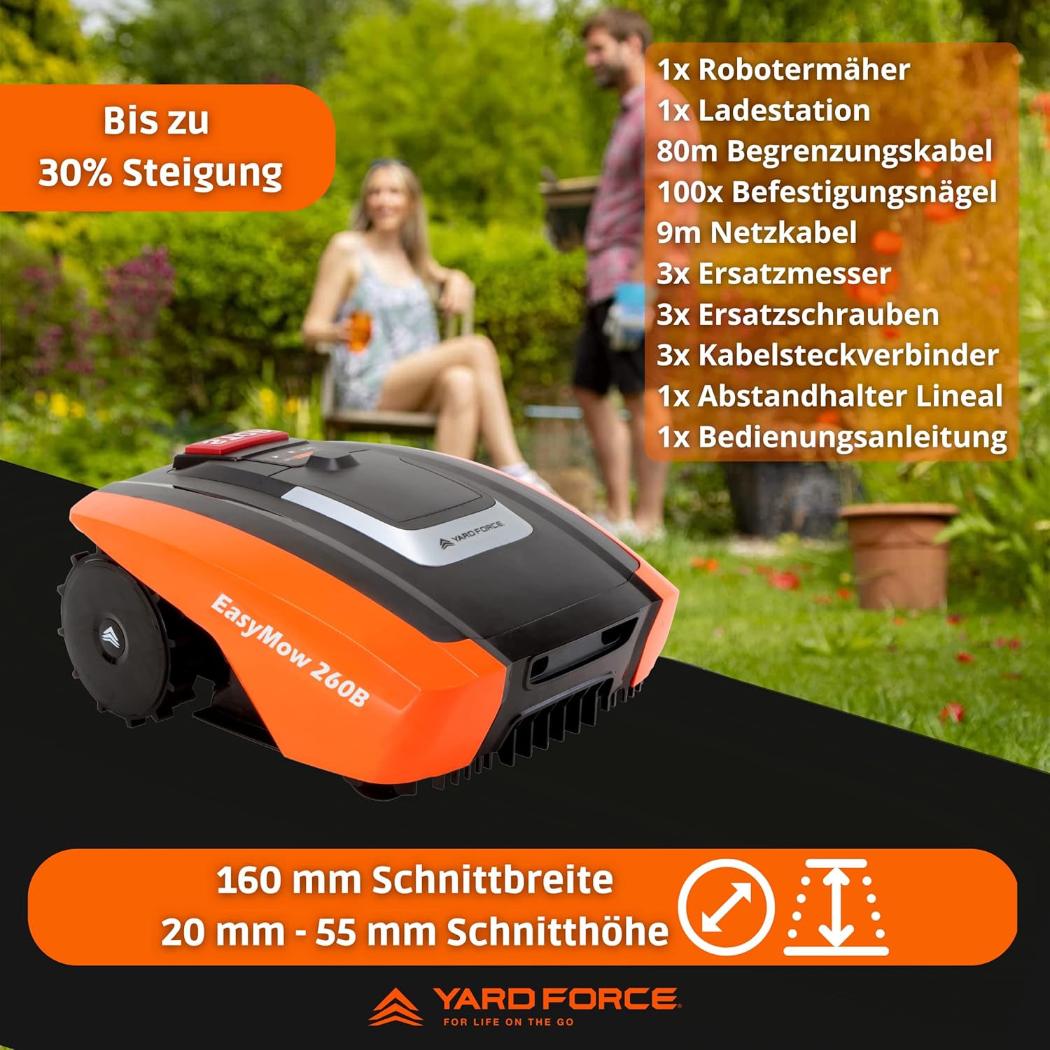 jardinito - Easymow 260B - 260m² - robot tondeuse, noir/orange