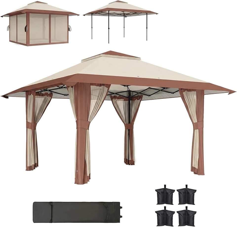 jardinito - Tonnelle pliante - 4x4 m - parois filet, UV50+, réglable, sac roues