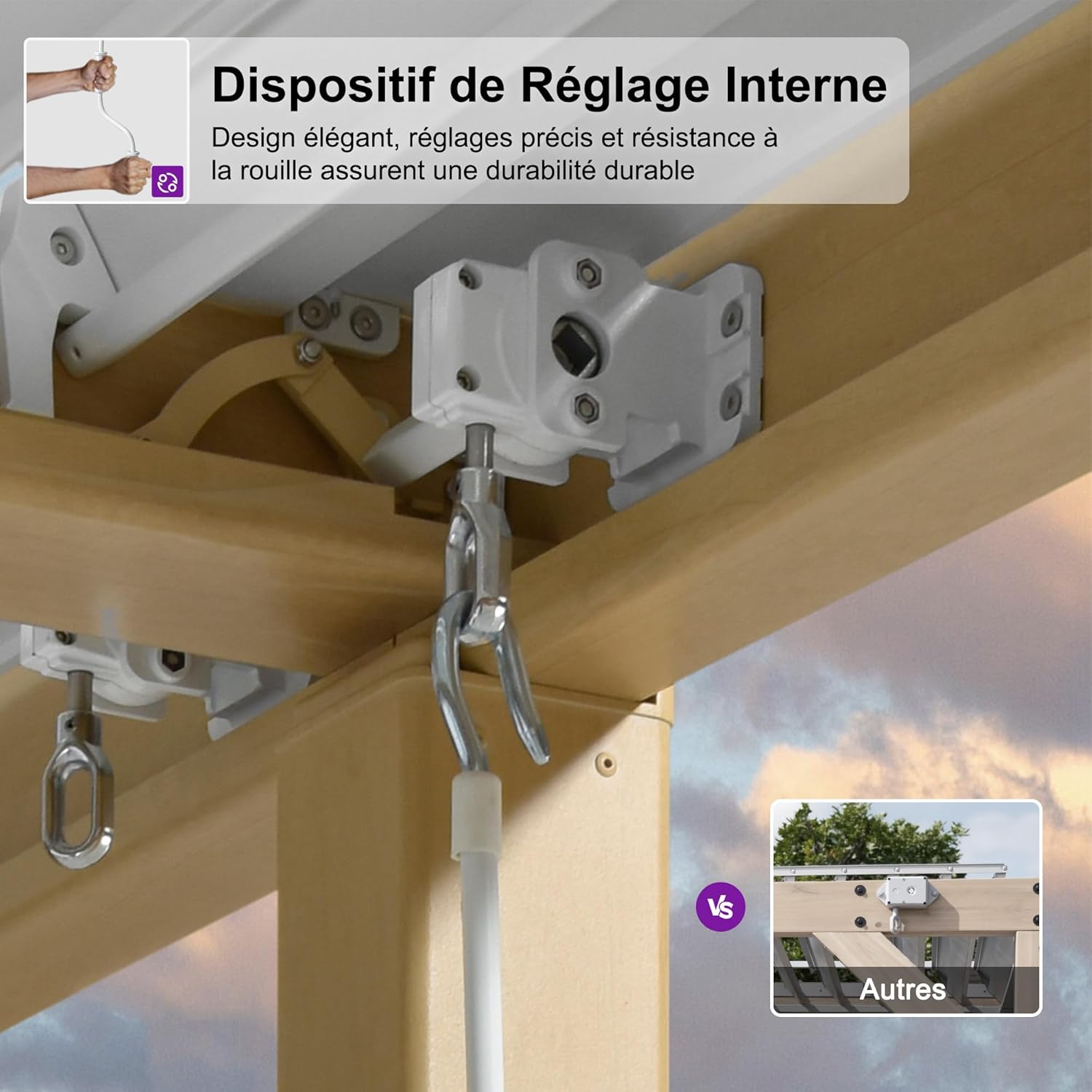 jardinito - Pergola Bioclimatique bois effet alu - 3,5x6,35m - lames orientables, imperméable, extérieur