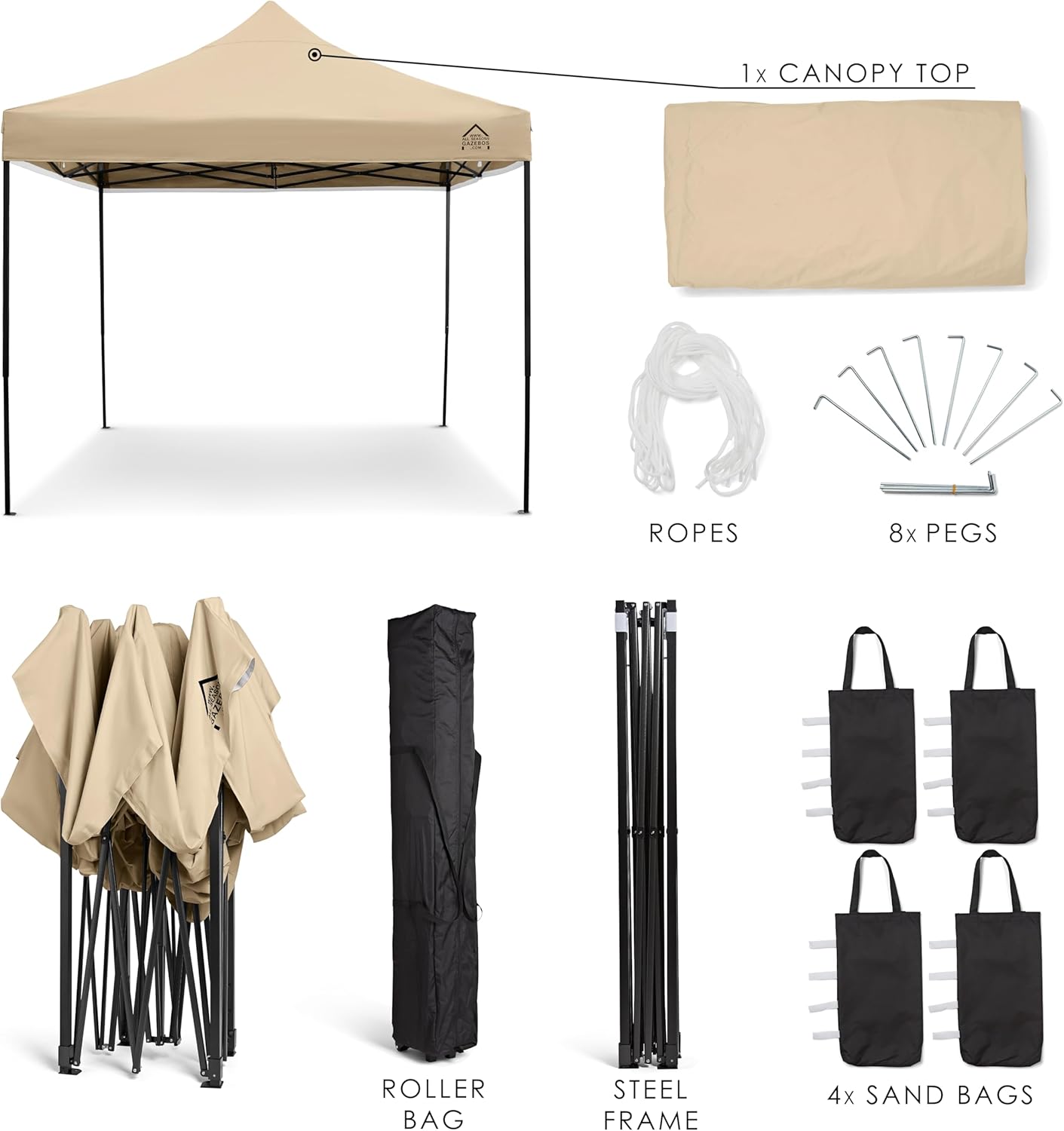 jardinito | Tonnelle Pliante 3x3m | Matériaux Robustes, Entièrement Étanches et de Haute Qualité (Beige)