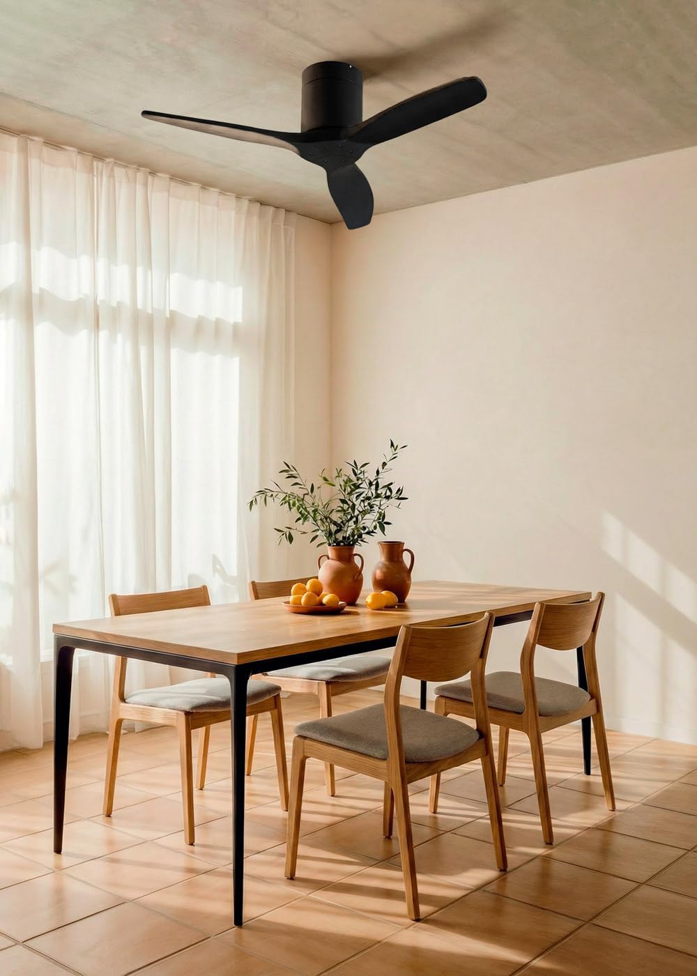 CREATE WINDCALM S Ventilateur de plafond ABS noir avec Wi-Fi et télécommande, 40 W, silencieux, Ø112 cm, 6 vitesses, minuteur, fonction été/hiver