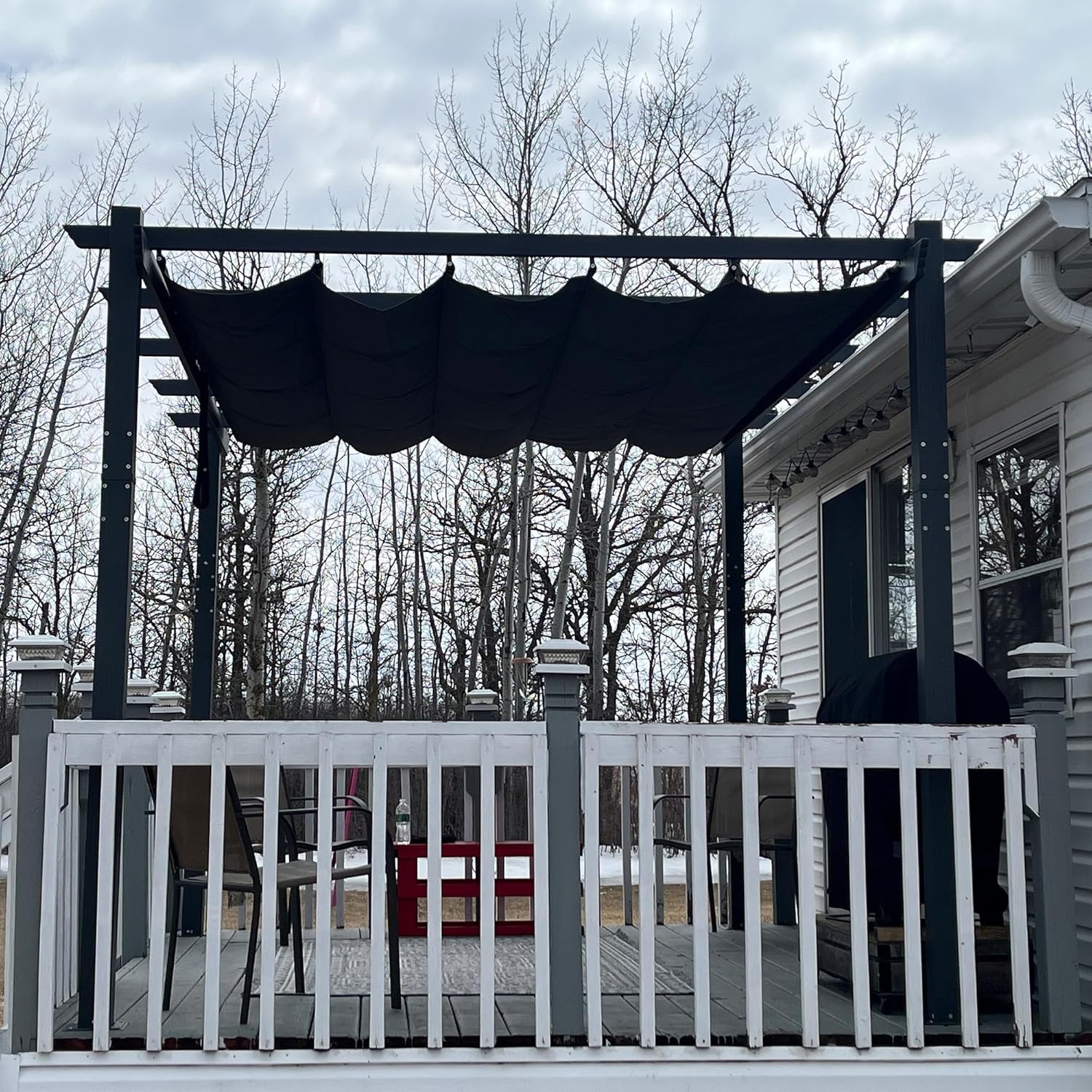 jardinito - pergola aluminium - 3,65x3m - toit rétractable LED, tissu gris