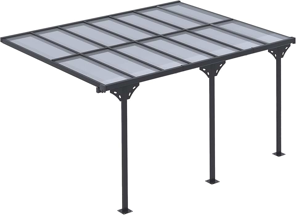jardinito - Pergola adossée aluminium 4,5x3m toit UV, gouttière, gris