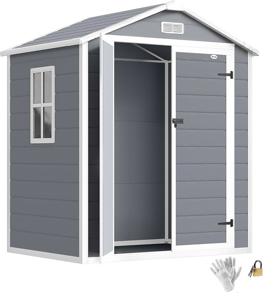 jardinito - abri de jardin résine 2,12m², double porte, fenêtre, toit pente