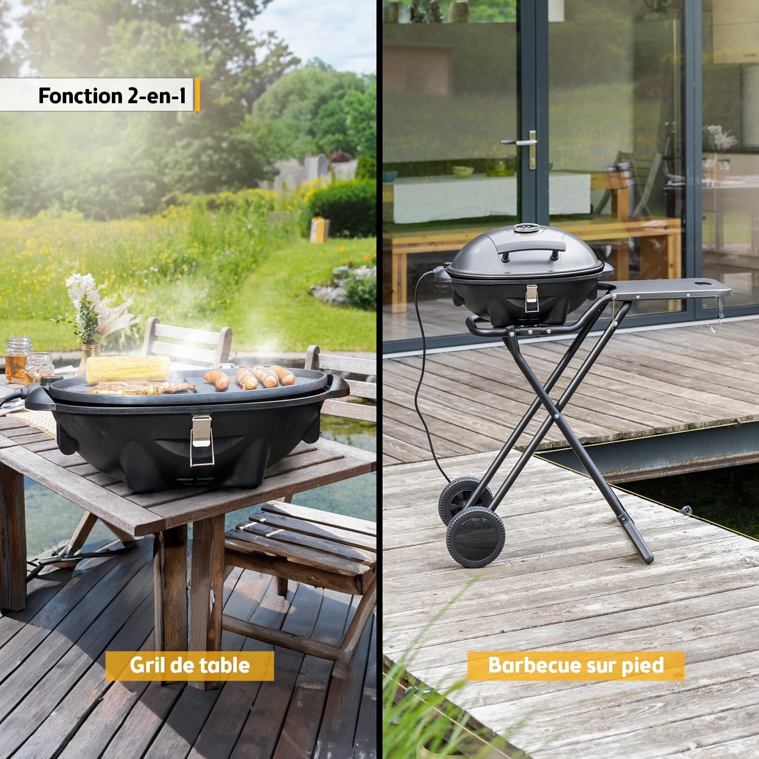 jardinito - Barbecue 2-en-1 pliable 2400W, couvercle, chariot, thermomètre - TZSFA5350-6