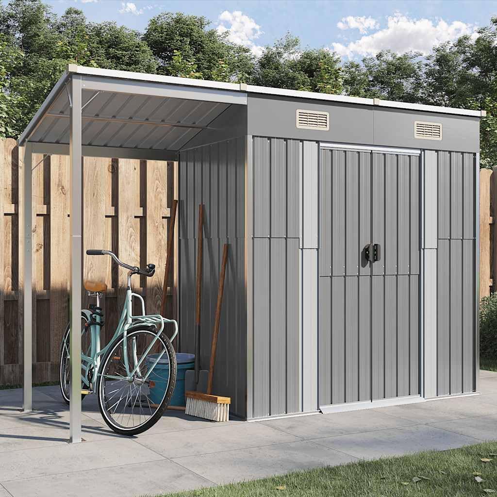 jardinito Abri de Jardin avec Toit prolongé Gris Clair 277x107x181 cm, Maison & Jardin, Pelouses & Jardins, Vie en extérieur, Structures extérieures, Cabanes & abris de Jardin, Gris, (Poids 41.56KG)