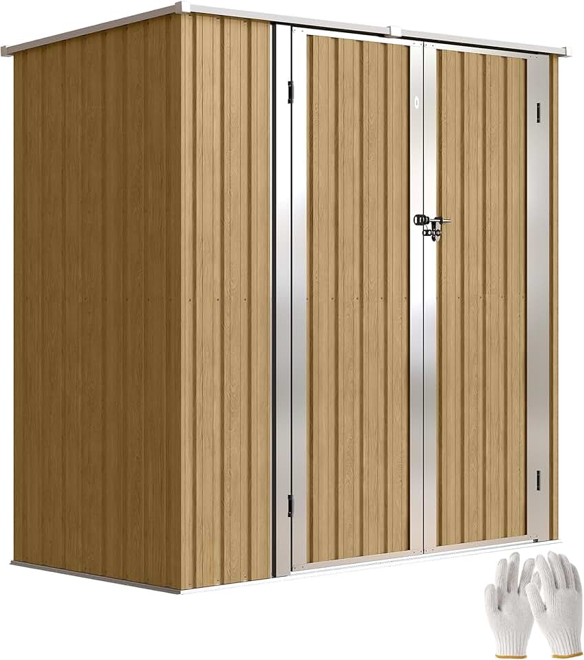 jardinito Abri de Jardin d'extérieur 1,37 m², 163 x 89 x 163 cm, abri de Jardin métallique d'extérieur avec Toit en Pente, Portes à loquet et poignées pour Le Rangement des Outils, Marron Clair