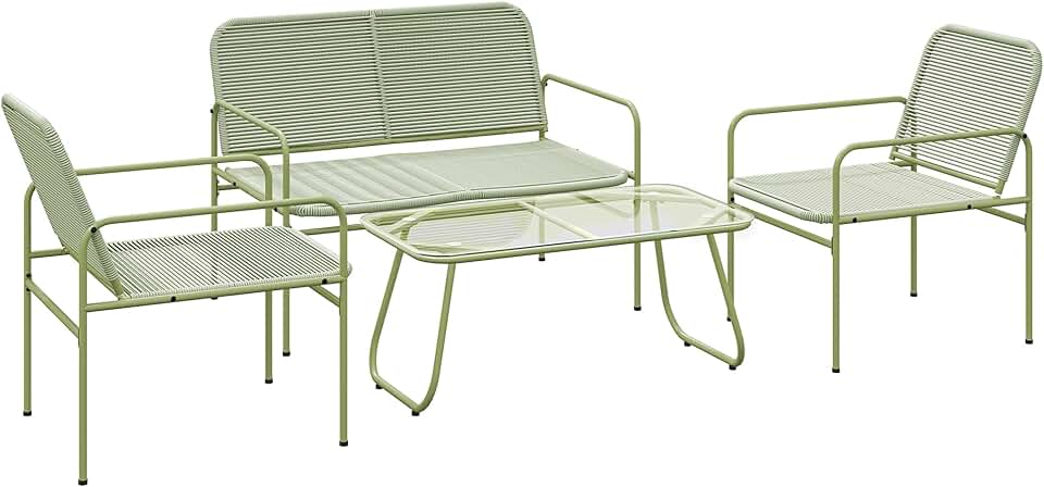 jardinito - salon de jardin 4 places acier résine vert - canapé, fauteuils, table