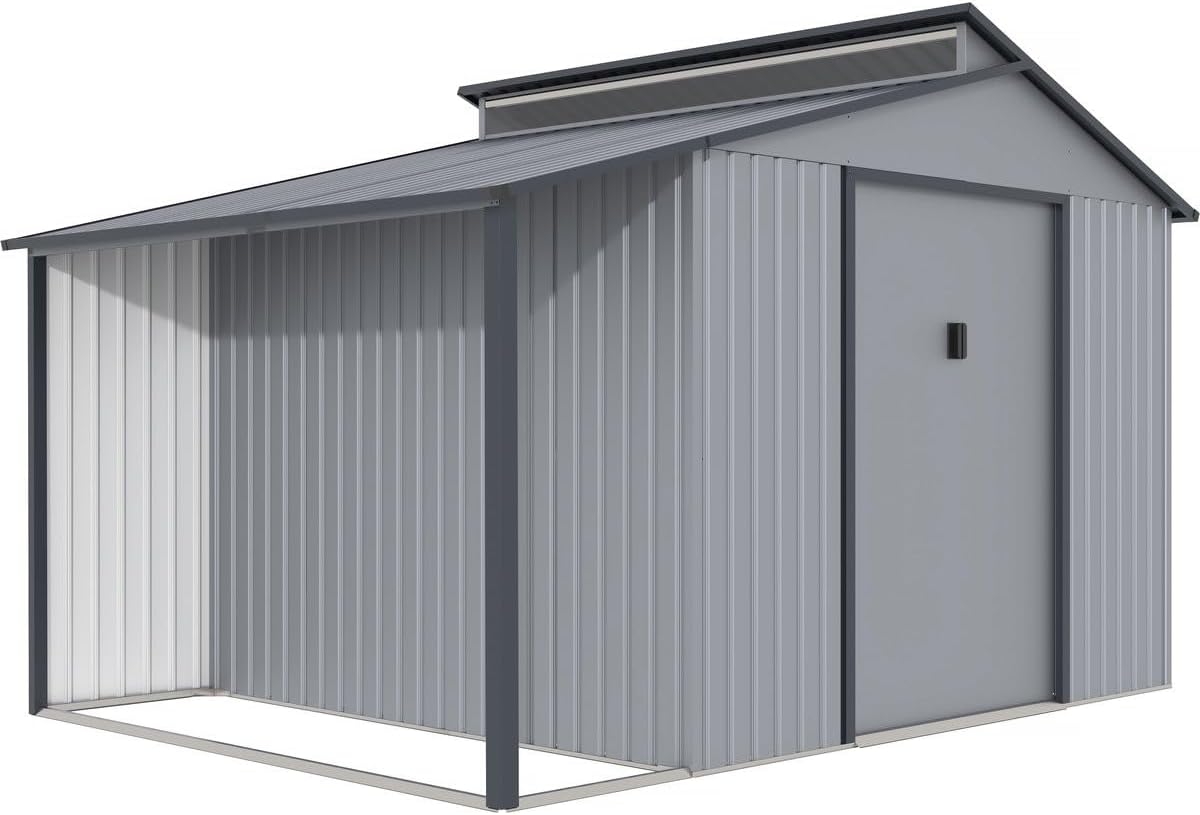Abri de jardin métal avec pergola - 9,12 m² - 257x355x237cm - gris